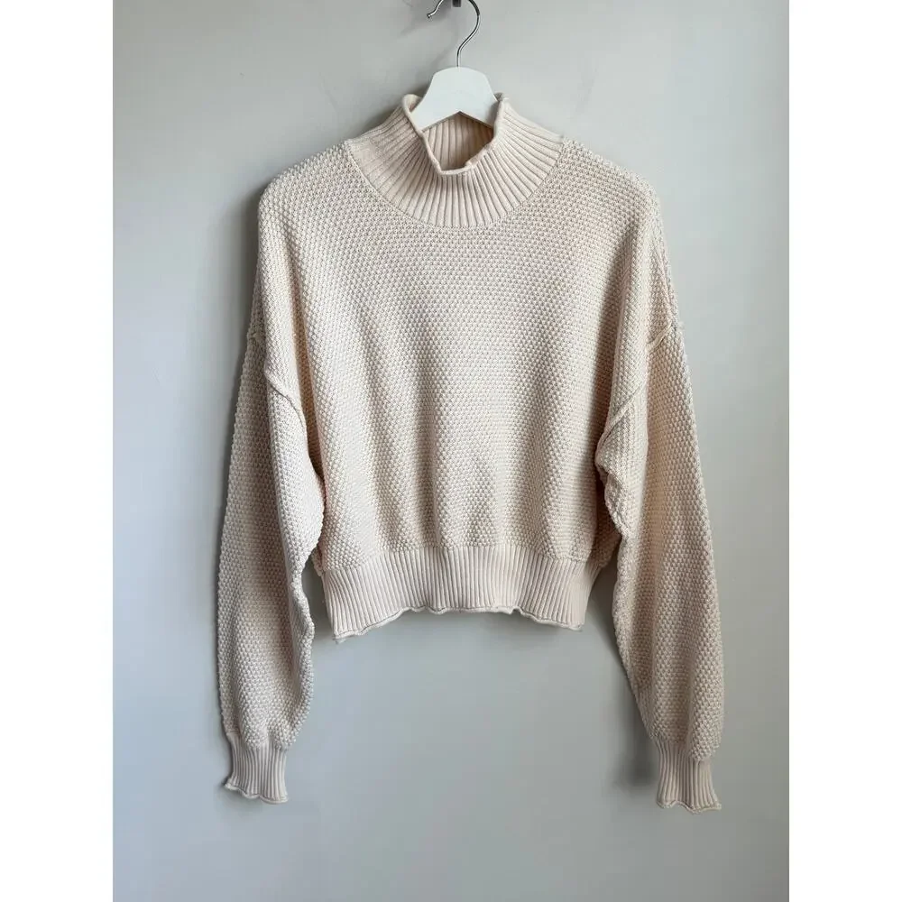 FP Beach Dropped Shoulder Turtleneck Pullover Knit Sweater Cream Women's Large - Picture 2 of 8